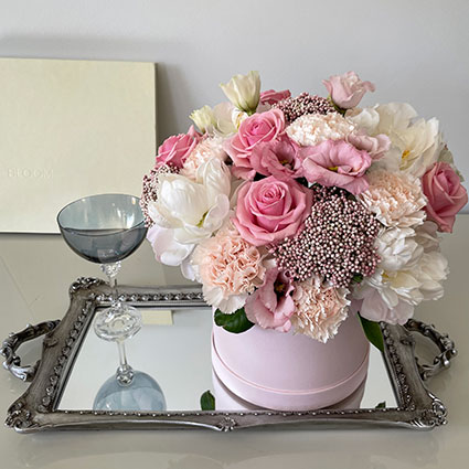 Flower box with peonies