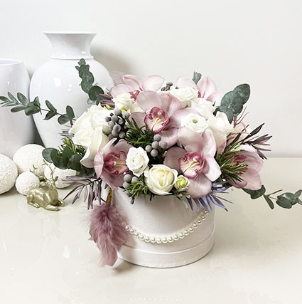 Flower box with orchids
